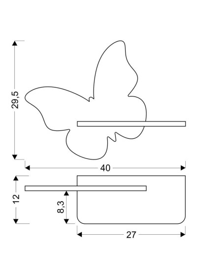 Butterfly wall light 5 W LED 4000 K żółty 40 cm - product dimensions