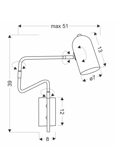 Lampa ścienna Hosti 1xGU10 czarny 51 cm - wymiary produktu