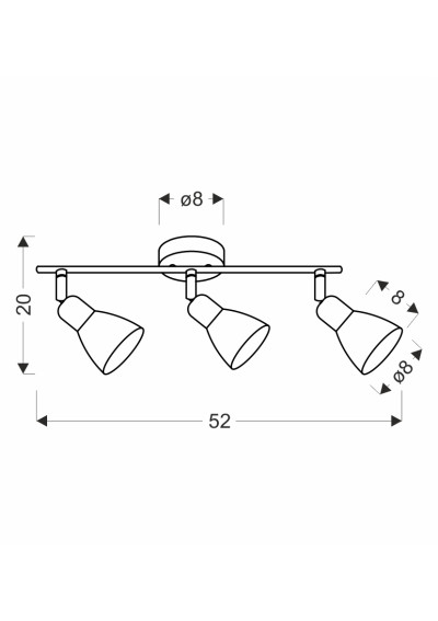 Lampa sufitowa Amcos 3xE14 czarny 52 cm - wymiary produktu