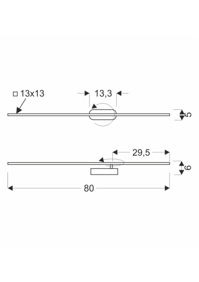 Bagette wall light 13 W LED 4000 K black 80 cm - product dimensions