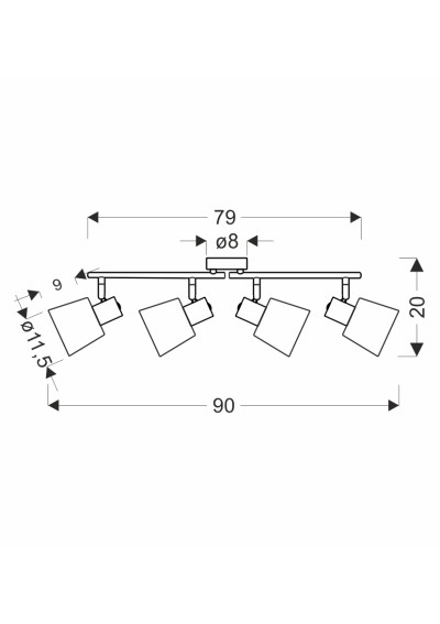 Lampa sufitowa Ginko 4xE14 szary 90 cm - wymiary produktu