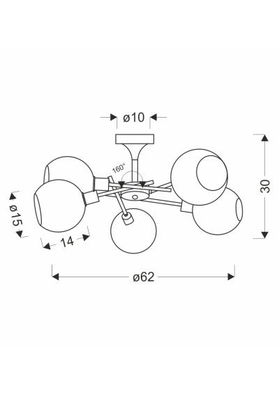 Cesar pendant light 5xE27 silver 62 cm - product dimensions