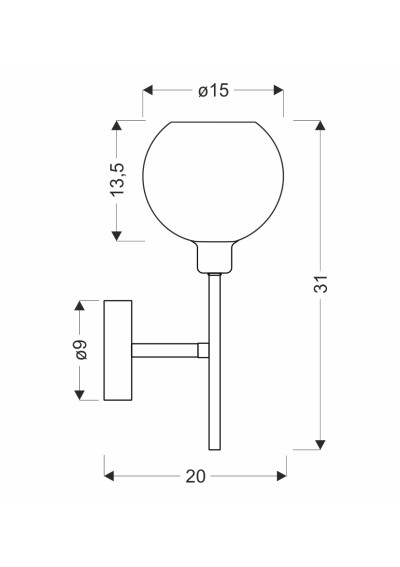 Cesar wall light 1xE27 silver 20 cm - product dimensions