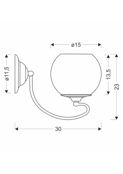 Tores wall light 1xE27 patynowy 30 cm - product dimensions
