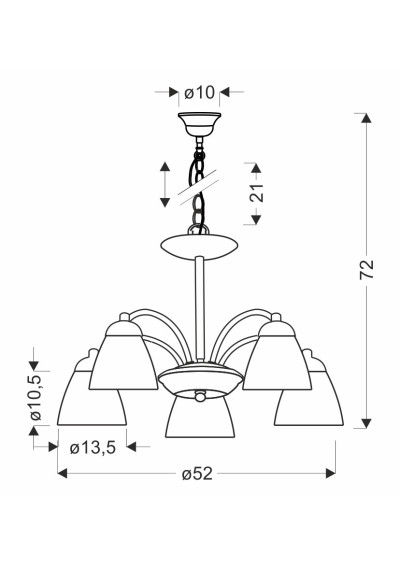 Cavallo pendant light 5xE27 nikiel mat 52 cm - product dimensions