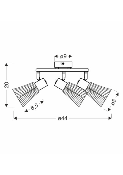 Lampa sufitowa Curtis 3xE14 szary 44 cm - wymiary produktu