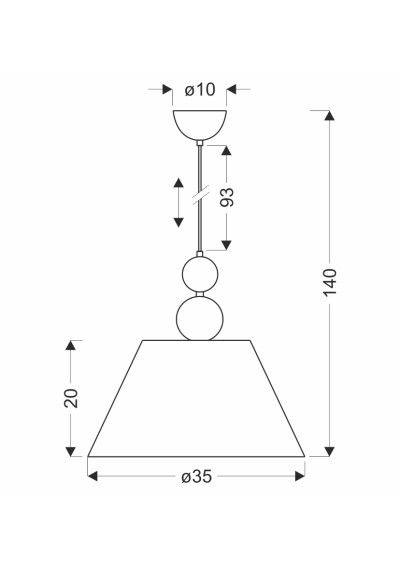 Aral pendant light 1xE27 black 35 cm - product dimensions