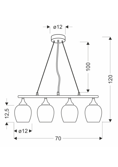 Electra pendant light 4xE27 abażur black, sztyca srebrna 70 cm - product dimensions