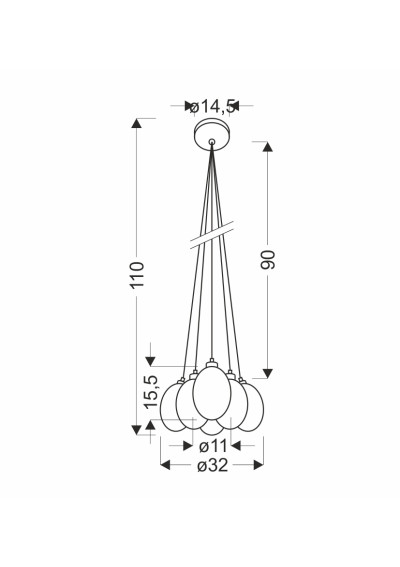 Lukka pendant light 6xG9 wielokolorowy 32 cm - product dimensions
