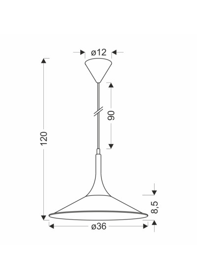 Lampa wisząca Kiruna 1xE27 czarny 36 cm - wymiary produktu