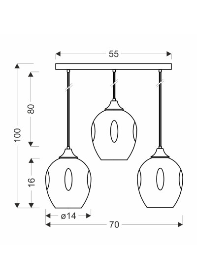 Aspa pendant light 3xE27 70 cm - product dimensions