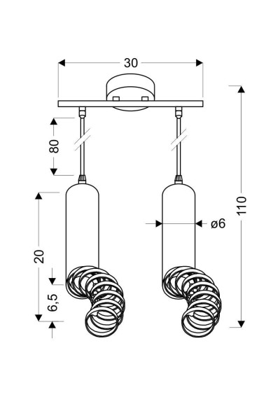 Lampa wisząca Tuba 2xGU10 biały 30 cm - wymiary produktu