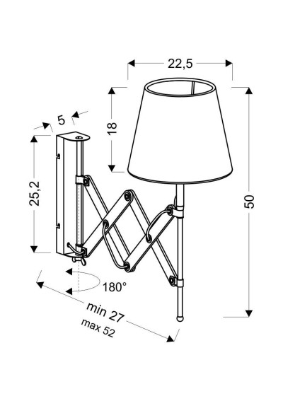 E27 wall light 1xE27 black 52 cm - product dimensions