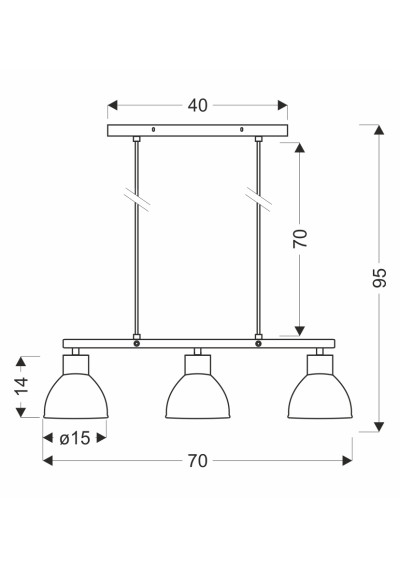 Lampa sufitowa Inezz 3xE27 73 cm - wymiary produktu