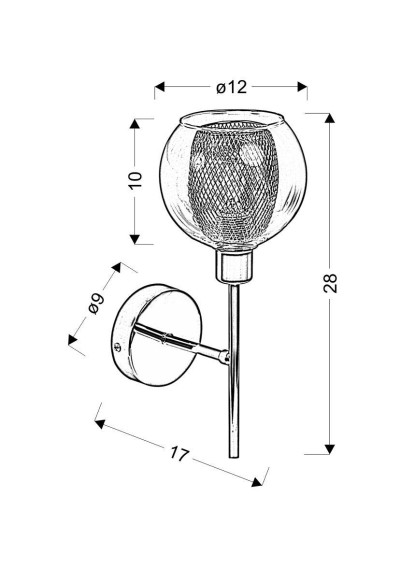 Lampa ścienna Ozzo E14 chromowy 17 cm - wymiary produktu