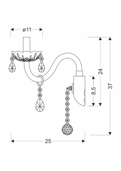 Lampa ścienna E14 1xE14 transparentny 25 cm - wymiary produktu
