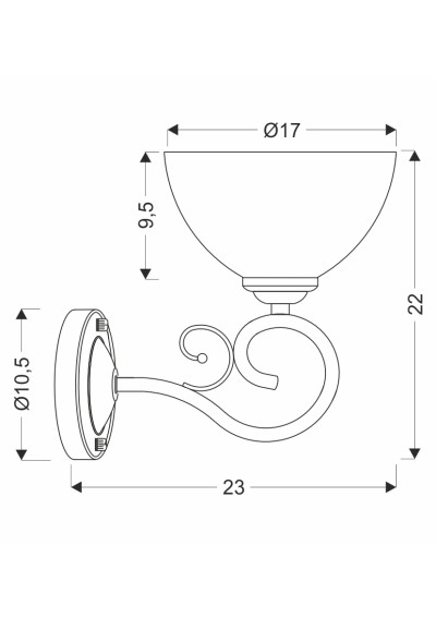 Horizon wall light 1xE27 brown 23 cm - product dimensions
