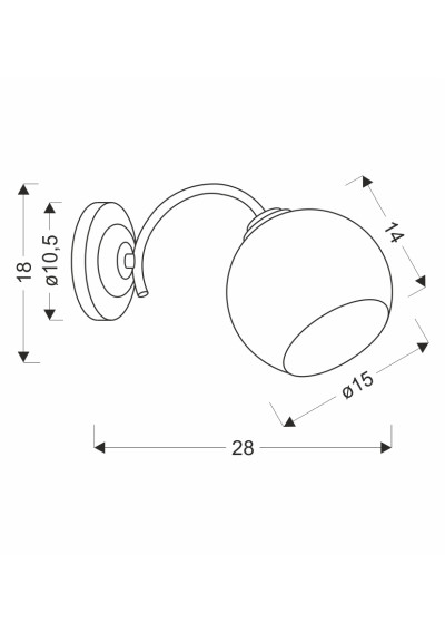 Cromat wall light 1xE27 grey 28 cm - product dimensions