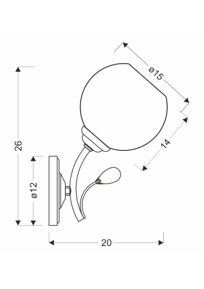Lampa ścienna Yoko 1xE27 srebrny 20 cm - wymiary produktu
