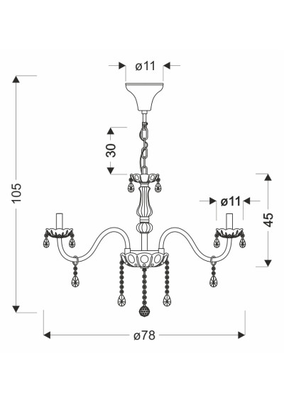 E14 pendant light 10xE14 transparent 78 cm - product dimensions