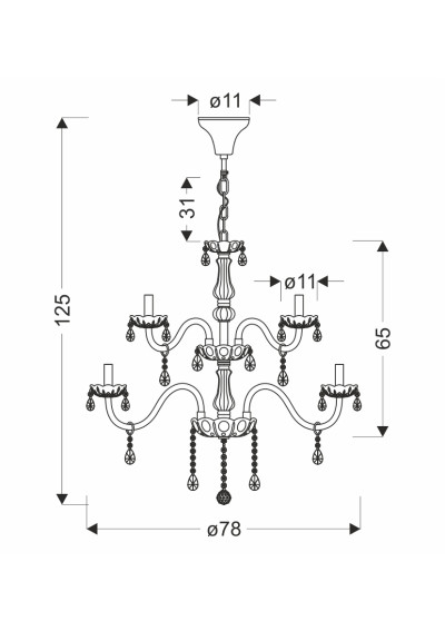 E14 pendant light 15xE14 transparent 78 cm - product dimensions