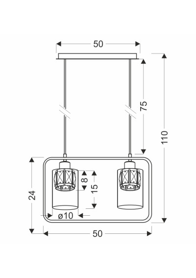 Lampa wisząca Destro 2xE27 50 cm - wymiary produktu