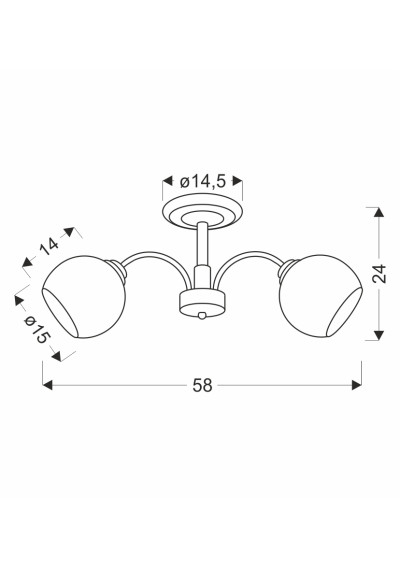 Lampa sufitowa Cromat 2xE27 czarny 58 cm - wymiary produktu