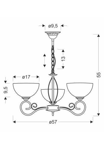 Lampa wisząca Horizon 3xE27 złoty 57 cm - wymiary produktu