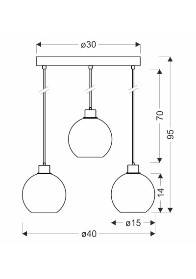 Lampa wisząca Valor 3xE27 czarny 40 cm - wymiary produktu