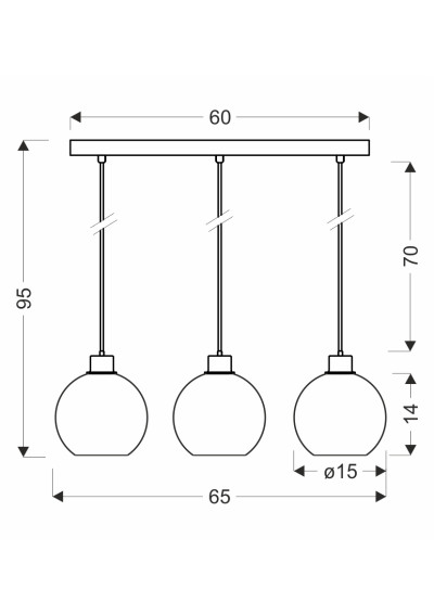Valor pendant light 3xE27 black 65 cm - product dimensions