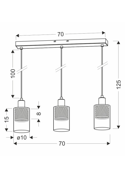 Lampa wisząca Cabi 3xE14 czarny 70 cm - wymiary produktu