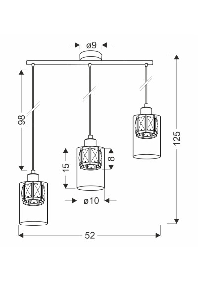 Ducato pendant light 3xE27 black 52 cm - product dimensions