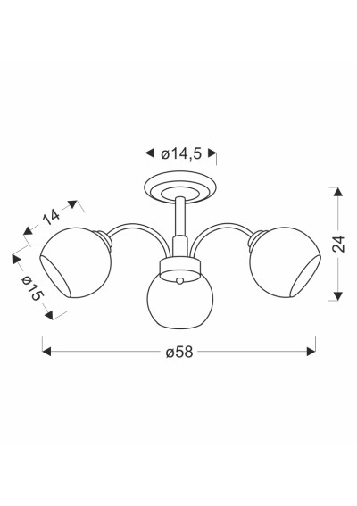 Lampa sufitowa Cromat 3xE27 czarny 58 cm - wymiary produktu