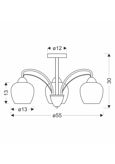Tobias ceiling light 3xE27 gold 55 cm - product dimensions