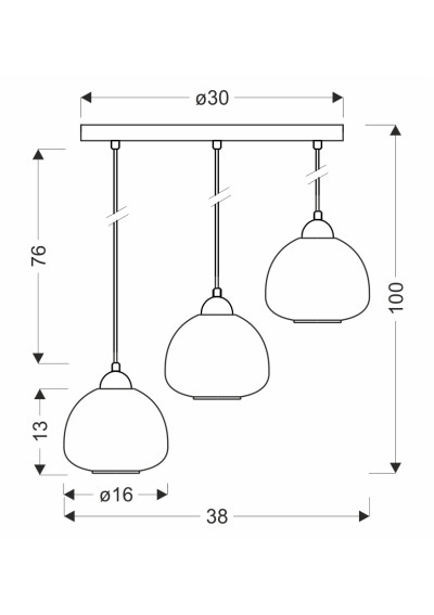 Valeria pendant light 3xE27 black 38 cm - product dimensions