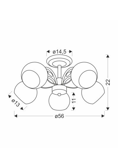 Lampa sufitowa Graphite 5xE27 czarny 56 cm - wymiary produktu