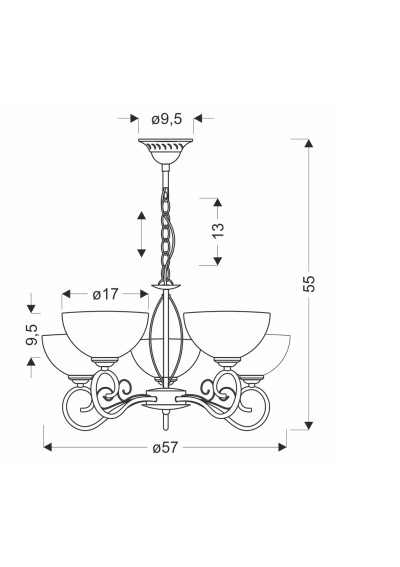 Horizon pendant light 5xE27 patynowy 57 cm - product dimensions
