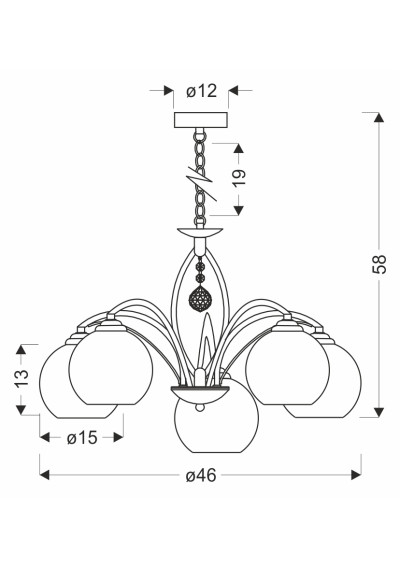 Sierra pendant light 5xE27 silver 46 cm - product dimensions