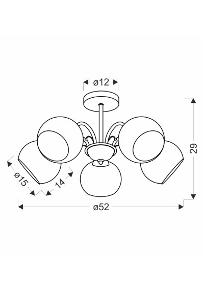 Pascal pendant light 5xE27 patynowy 52 cm - product dimensions