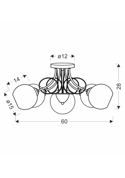 Lampa sufitowa Tartine 5xE27 srebrny 60 cm - wymiary produktu