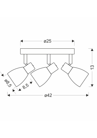 Axel ceiling light 3xE14 black 42 cm - product dimensions