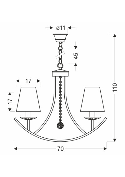 Vitoria pendant light 4xE14 patynowy 70 cm - product dimensions