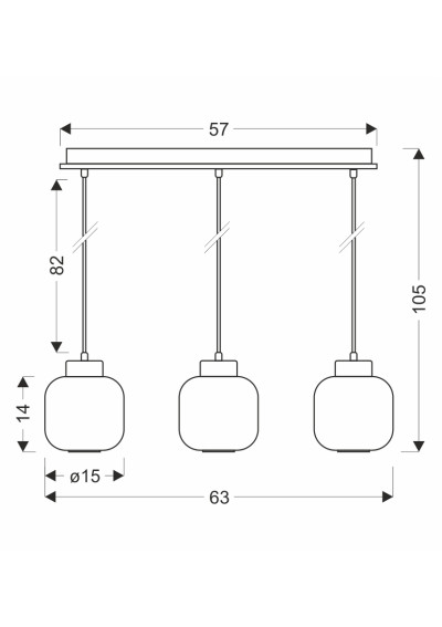 Uliana pendant light 3xE27 white 63 cm - product dimensions