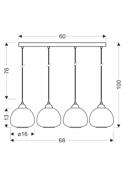 Lampa wisząca Valeria 4xE27 czarny 68 cm - wymiary produktu