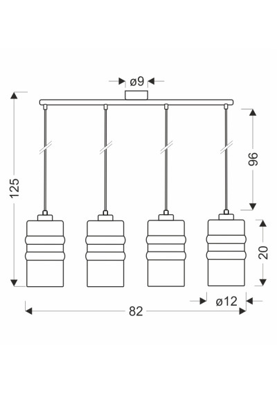 Metz pendant light 4xE27 silver 81 cm - product dimensions