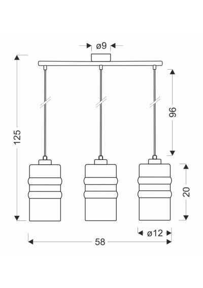 Lampa wisząca Metz 3xE27 srebrny 58 cm - wymiary produktu