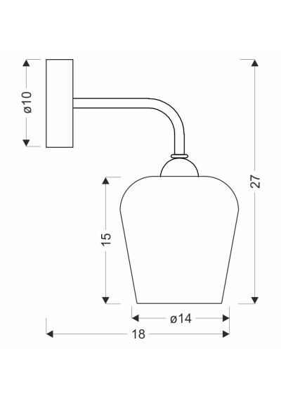 Krista wall light 1xE27 black 18 cm - product dimensions