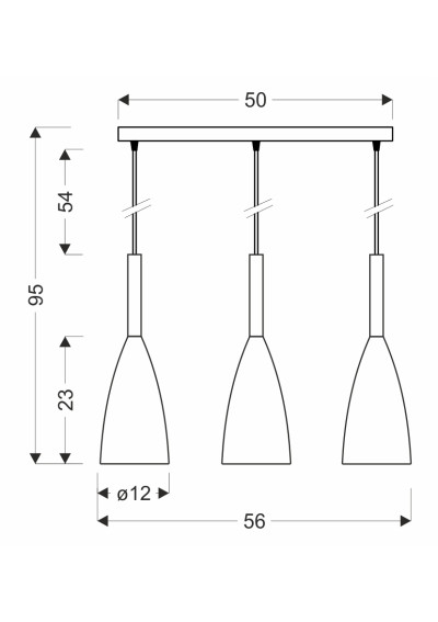 E27 pendant light 3xE27 grey 56 cm - product dimensions