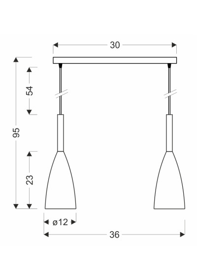 E27 pendant light 2xE27 grey 36 cm - product dimensions
