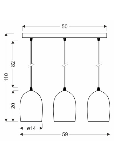 Lampa wisząca E27 3xE27 złoty 59 cm - wymiary produktu